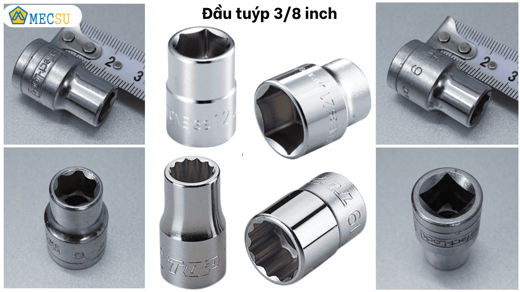 Kích thước đầu tuýp ⅜ inch đo trên thước